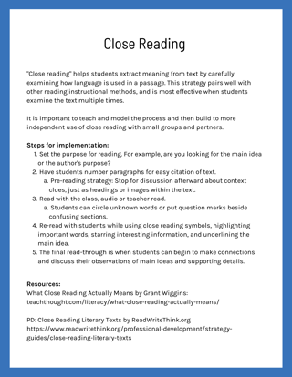 Close Reading Strategies: A Step-by-Step Teaching Guide