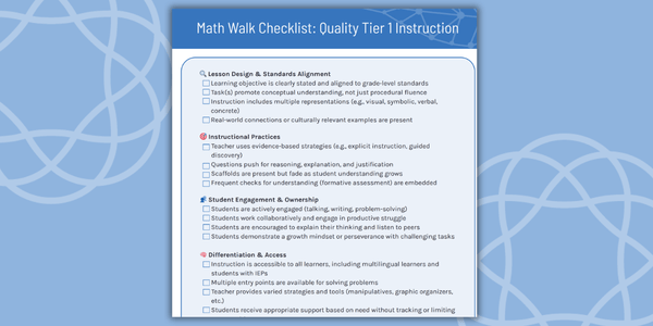 Tier 1 math walk rubric scale cover