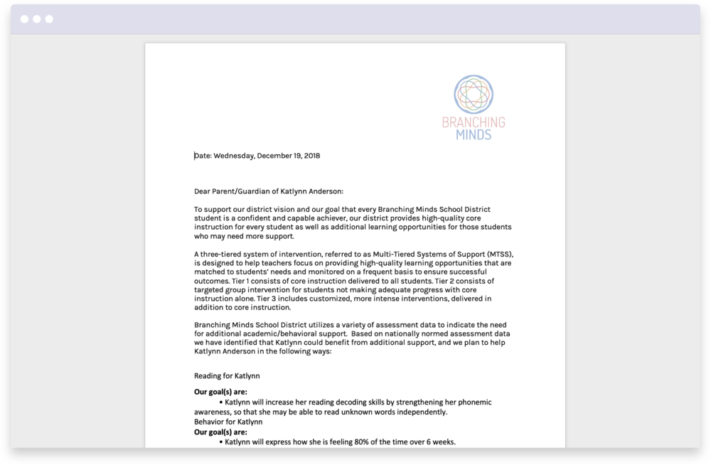 Family communication letters Family communication letters